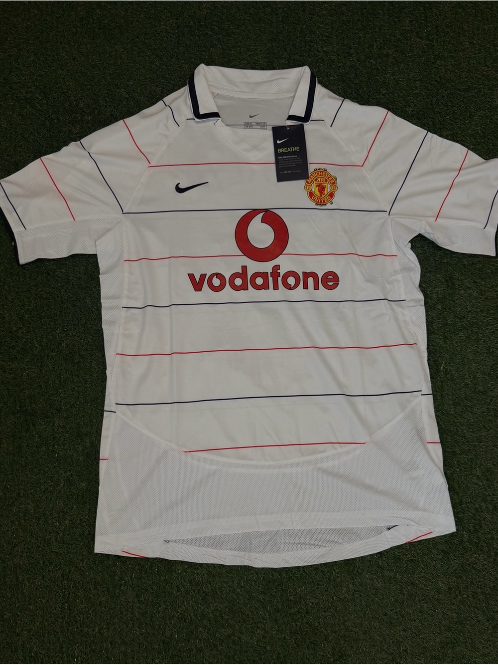 Nike White Manchester United Away Jersey with Red and Navy Accents